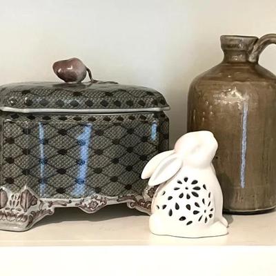 Ceramic Decor with Box, Bunny and Jar