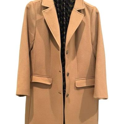 Candace Cameron Bure Camel Polyester Coat with Silk Blend Velvet Scarf