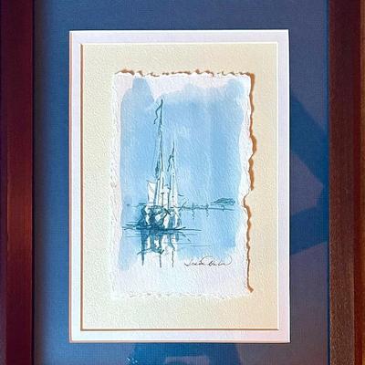 Signed Watercolor of Sailboats
