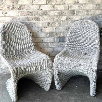 Daughtery White Rattan Patio Dining Chairs