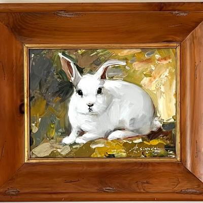 Signed Oil on Canvas Bunny