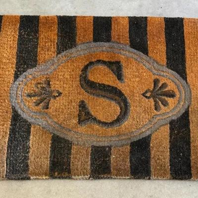 Frontgate Monogrammed ‘S’ Cabana Stripe Coco Fiber Double-Door Entry Mat