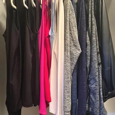 Rack of Designer Tops, Athleisure Sets (14) and Pleather Jacket