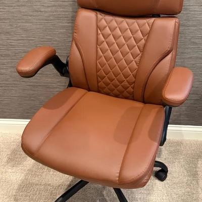 Executive Leather Office Chair, Brown, With Adjustable Arms & Seat Height