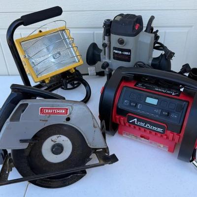 Power Tools (4) With Saw, Work Light, Porter Cable Plunge Router