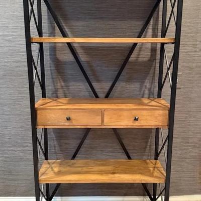 Pier 1 Imports Metro Weathered Wood & Metal Open Bookshelf