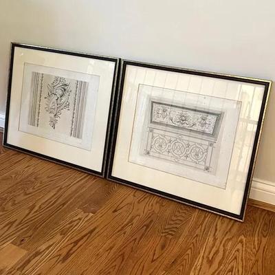 Antique French Castle Architectural Detail Lithographs