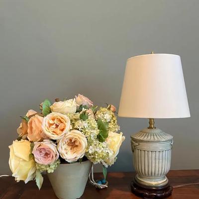 NDI Collection Rose Arrangement and Celadon Ceramic Lamp