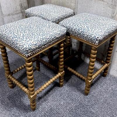 Uttermost Pryce Walnut Counter Stools (3) With Custom Charles Faudree Upholstery