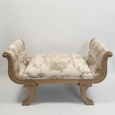French Style Recamier in Beige Toile Upholstery