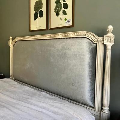 Louis XVI Style King Bed with Kravet Velvet Upholstered Headboard