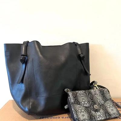 Madewell Black Leather Tote and Faux Lizard Wallet