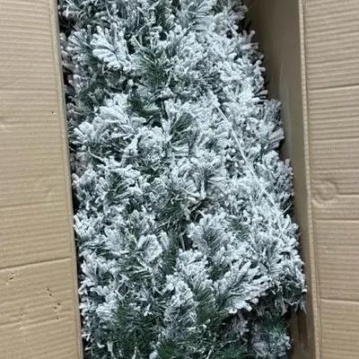 A&B Floral 7.5 Foot Snowfrost Pre-Lit Flocked Christmas Tree, 350 Clear Lights