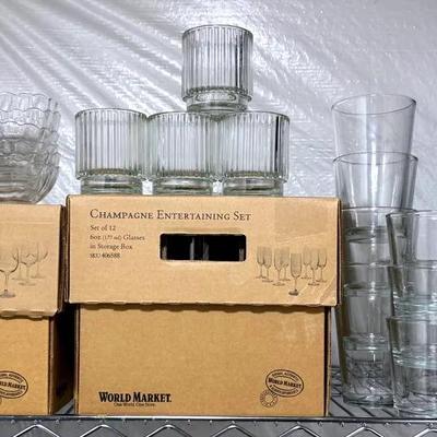 Clear Glass Entertaining Essentials W/ Cost Plus World Market, Votive Holders, Canisters, Etc