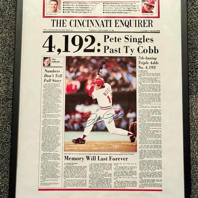 Pete Rose 4192 Collectors Edition Poster, Framed & Autographed