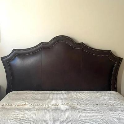 Arhaus Nailhead Accented Leather Queen Bed Headboard and Footboard, Mattress Optional