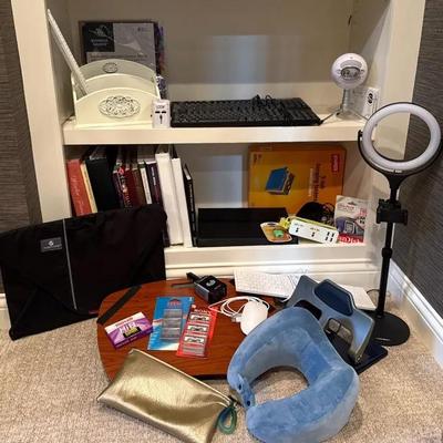 Contemporary Office Supplies With Blue Snowbox Mic, Ring Light, Keyboards, Cords, Supplies, Etc