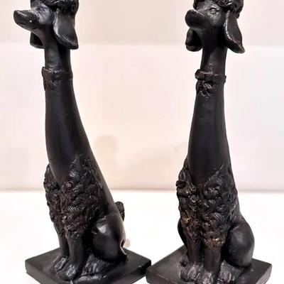 Pair (2) Cast Iron/Metal Poodle Dog Figurines, Statues Or Bookends