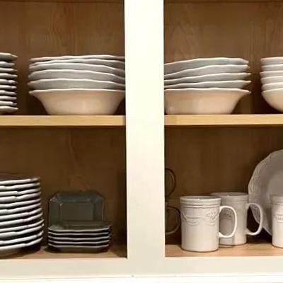 Williams Sonoma and Sur la Table Dinnerware, Two Shelves