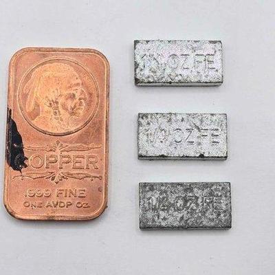 1266 • .999 fine copper bar & (3) 1:4oz fe bars