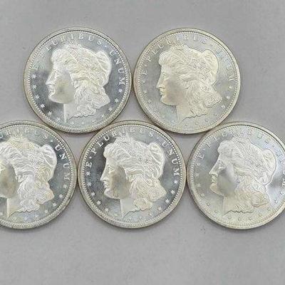 1248 • (5) 1ozt .999 fine silver morgan silver rounds