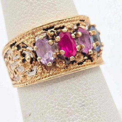 802 • 10k gold ring with semi precious gemstones, 5.3g