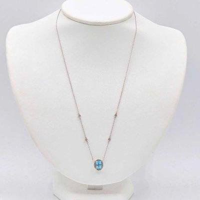 810 • 10k white gold diamond and topaz necklace, 2.8g