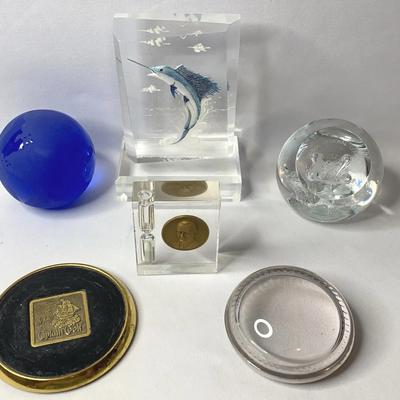 Paper Weights- One Is A Magnifying Glass And One Has Hour Glass Timer & A Coaster