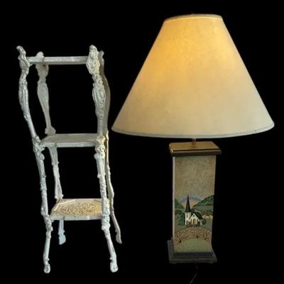 Cat Iron 3 Tier Stand And Lamp With 4 Sided Base Depicting The Seasons