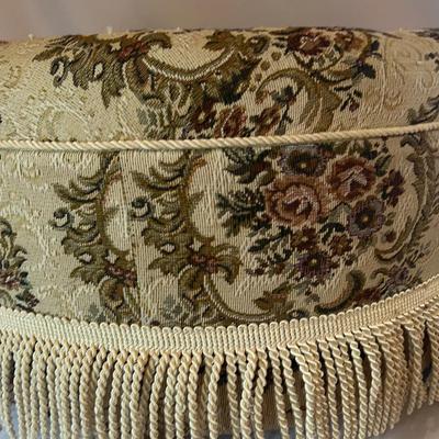 Small Ottoman With Fabric And French For ReupSmall Ottoman With Fabric And Fringe For Reupholstering