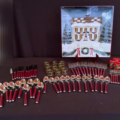 Vtg EME Flatware made in Italy in the pattern ITALIA. 60 pieces Burgundy Ruby & More