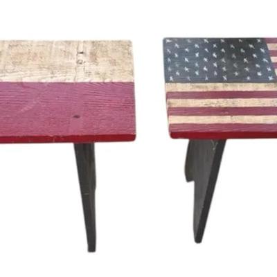 Texas and American flag wooden benches