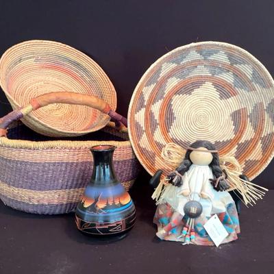 Woven Baskets, Navaho Vase & Angles By Angela Figurine
