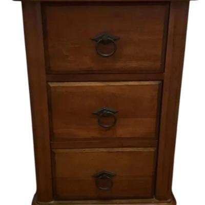 Wooden Night Stand With Two Drawers With Magazine Rack In The Back