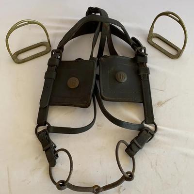 Antique US Bridle And Bit From Civil War/WWI Era And Pair Of Brass Stirrups