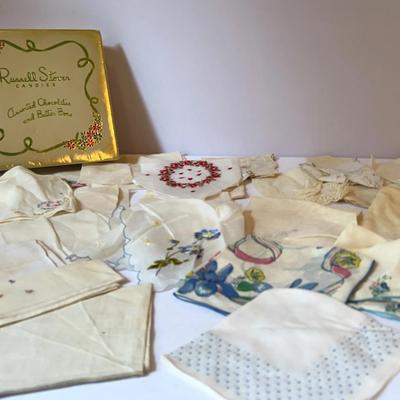 Vintage handkerchiefs with various designs. These are often made from cotton or linen.