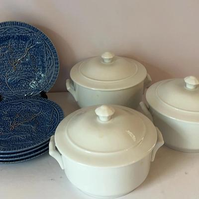 Bordallo Pinheiro "Morning Glory" Dinner Plates And Apilco Classic Whiteware Casseroles
