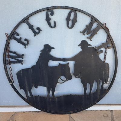 Metal, Cowboy Welcome sign - 3 1/2 ft in diameter