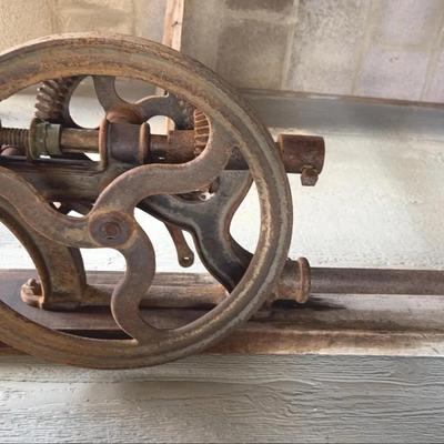 Vintage, cast-iron hand-crank drill press