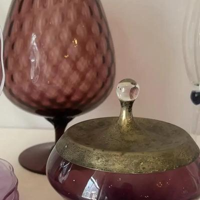 A vintage mid-century Empoli amethyst Large Brandy . J G Durand Vintage Cristal Au Plomb