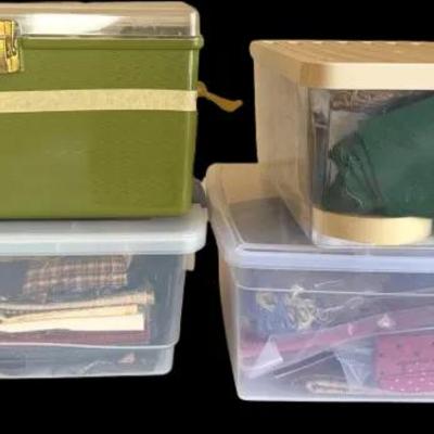 Fabric Tubs - Lot 2, old sewing kit and cross-stitch kits