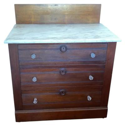 Vintage Probably Antique Wood With Marble Top (Not Fastened Down) Three Drawer Chest Of Drawers