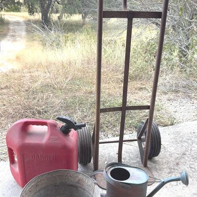 Just good things to have! Dollie, gas can, watering can and galvanized tub