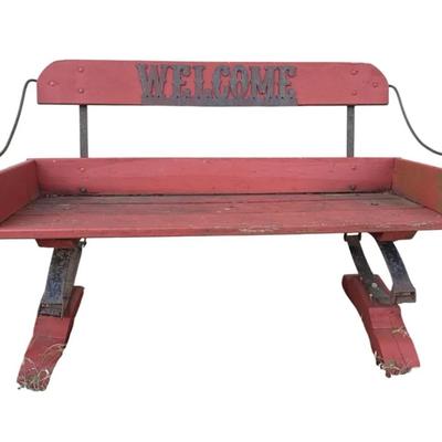 Rustic, wood & metal Welcome bench