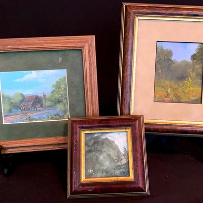 Two Paintings (Oil Or Acrylic) And One Watercolor Landscape Painting