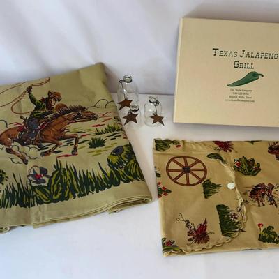 Western Theme Collection - Tablecloth, Button Pouch, Set Of Star Bottles & Texas Jalapeño Grill