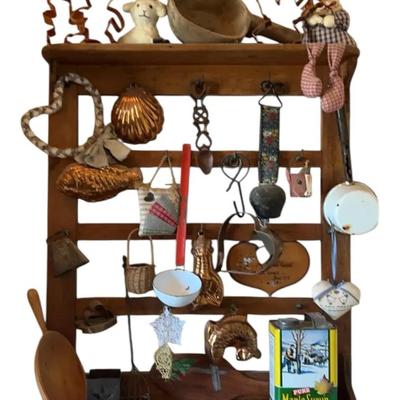 Great Collection Of Farmhouse And Vintage Decor Including Wooden Shelf