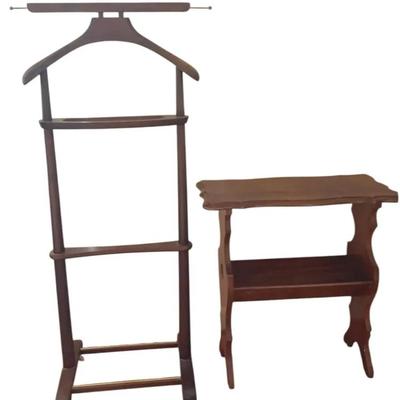Vintage  mid-century valet stand/gentleman's butler & accent table, both made of wood