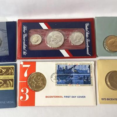 Lot 2-40% Silver Coins, Bicentennial First Day Covers And American Revolutionary Commemorative Coin