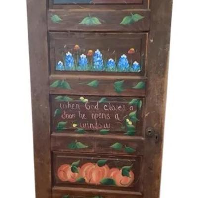Wooden Door Painted In Texas And Holiday Theme Used As Decor